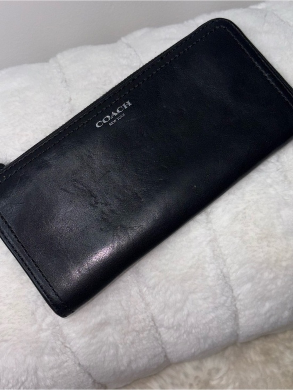 Coach Large Black Leather Zip Around Wallet